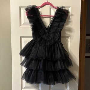 MARBLE Black Layered Tulle Dress with Ruffle Straps